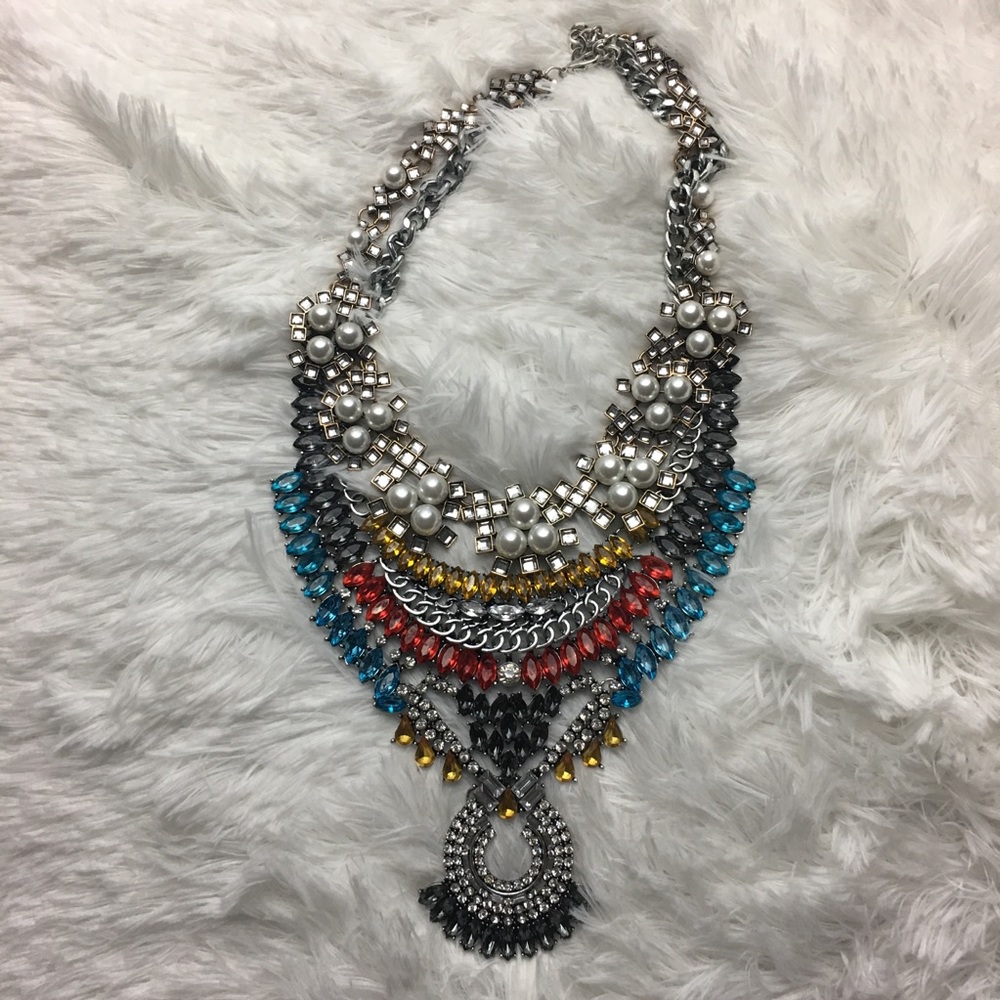 Multicolor Rhinestone Large Bib Statement Necklace - image 1